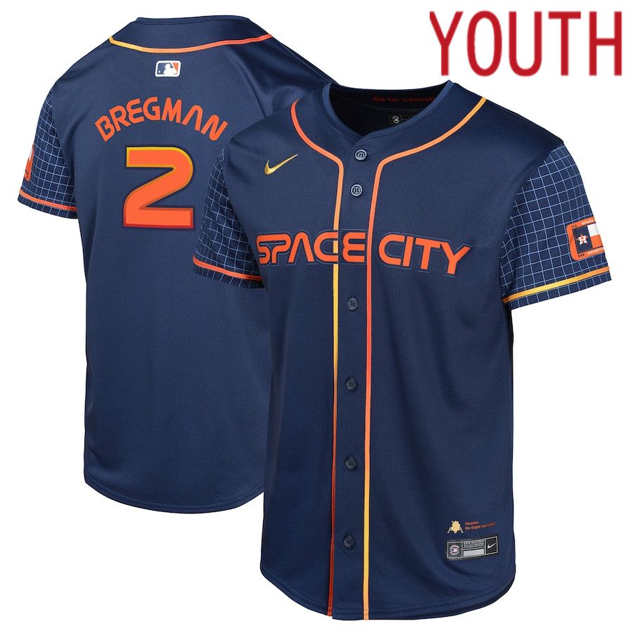 Youth Houston Astros #2 Alex Bregman Nike Navy City Connect Limited Player MLB Jersey->->Youth Jersey